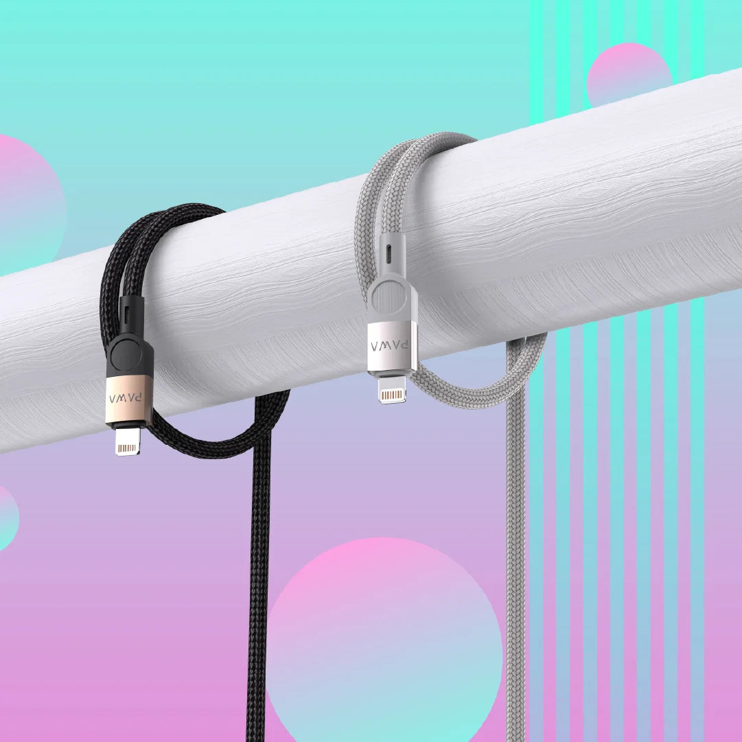 كابل باوا ليفين USB-C إلى Lightning مضفر، بطول 1.2 متر، بقوة 30 واط، من التيتانيوم الرمادي PW-12BDC254-GYTT