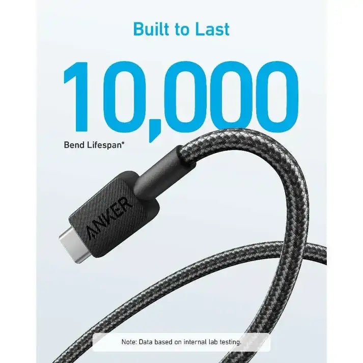 Anker 322 USB-A to USB-C Cable Braided (0.9m/3ft) A81H5H11 - Black - GulfStore.com