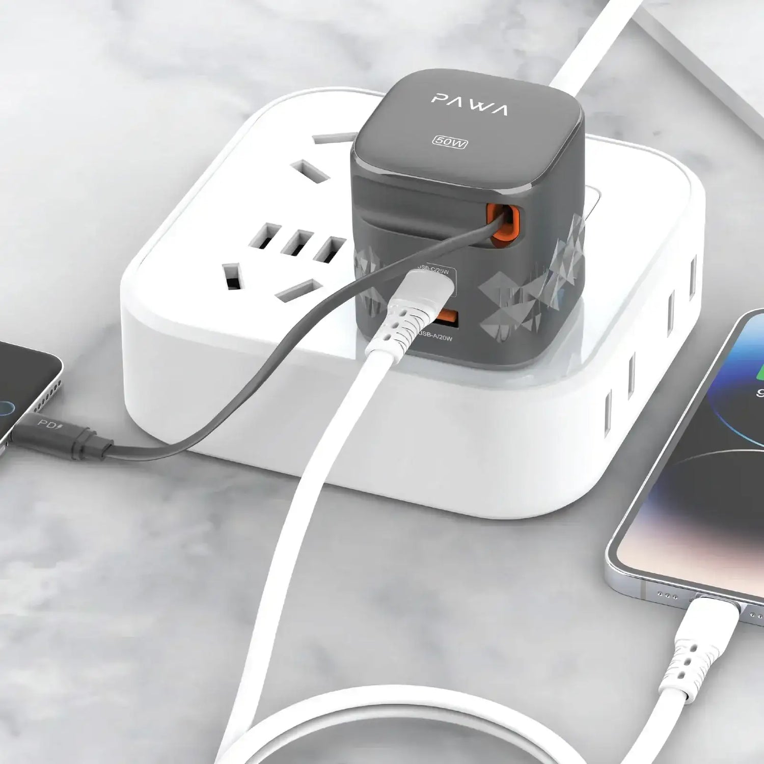 PAWA RETRO 50W UK CHARGER WITH TYPE-C RETRACTABLE CABLE BLACK PW-TAR50ACT-BK - GulfStore.com