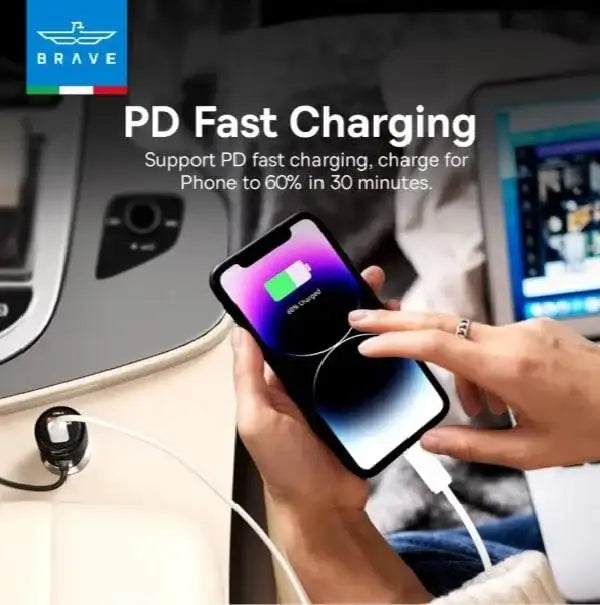 Brave | 110W 2-Port Car Charge With Tyoe-C Cable | BCC-27 - GulfStore.com