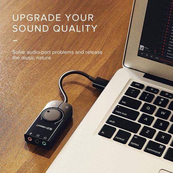 UGreen USB External Sound Audio Card 3.5 mm - Black - GulfStore.com