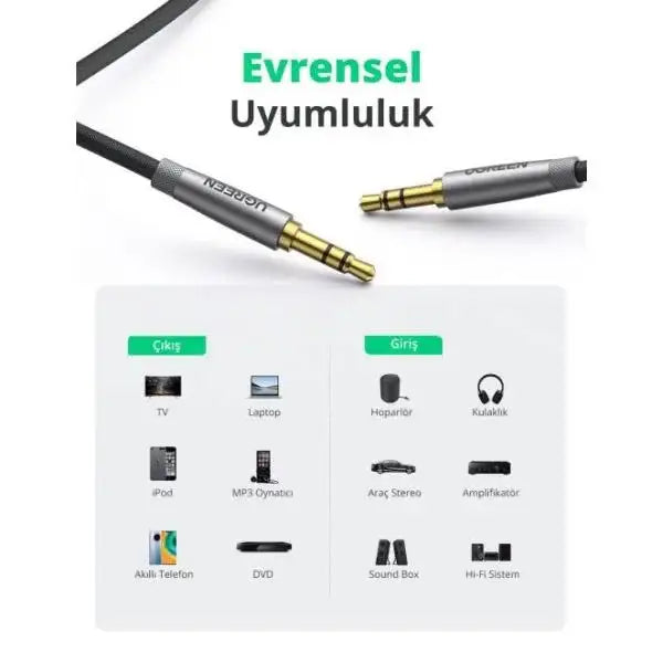 UGreen 3.5mm Aux Audio Cable 1.5 Meter - Silver - GulfStore.com