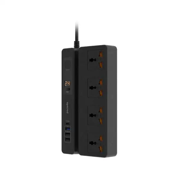 Porodo 4 AC 3 USB & USB-C PD 35W Socket 3M 3000W UK Black - GulfStore.com