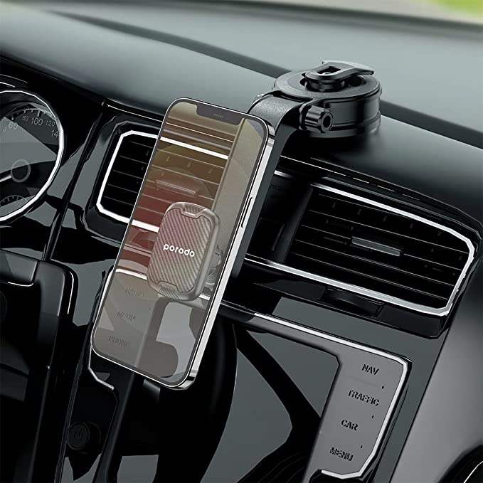 Porodo Suction Cup Car Mount Magnetic Windshield - 360° Rotation - Black - GulfStore.com