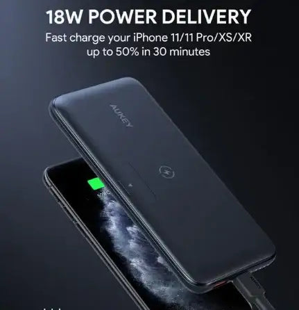Aukey 18W PD QC 3.0 10000mAh Power Bank With Foldable Stand & Wireless Charging - GulfStore.com