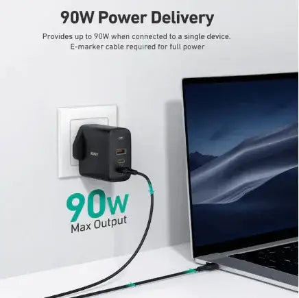 Aukey 3-Port 90W PD Wall Charger with GaN Power Tech - GulfStore.com