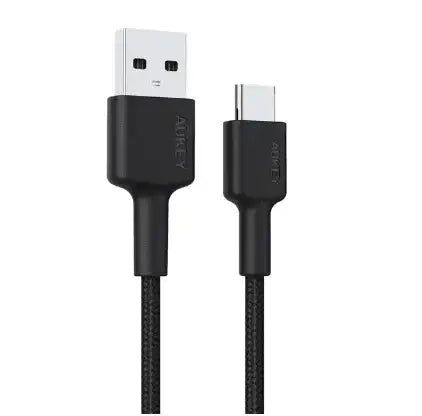 Aukey Braided Nylon USB 2.0 to USB-C Cable (0.9m) - Black - GulfStore.com