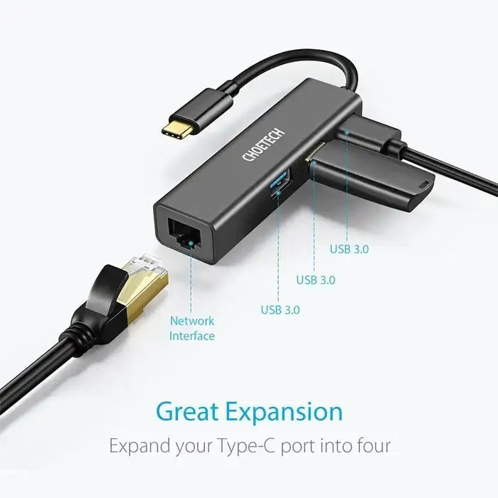 Choetech 4-in-1 USB-C Hub - Black - GulfStore.com