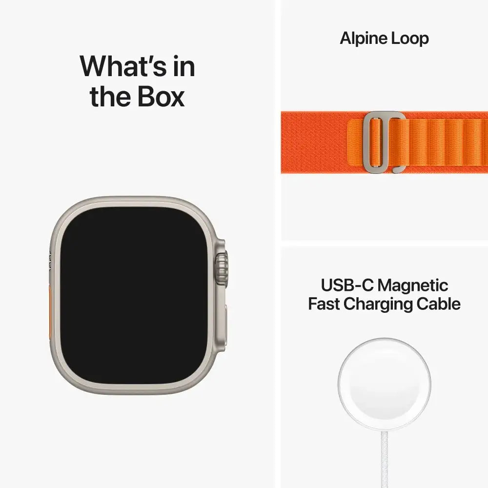 Apple Watch Ultra 49mm GPS+Cellular Titanium Case with Orange Alpine Loop - GulfStore.com