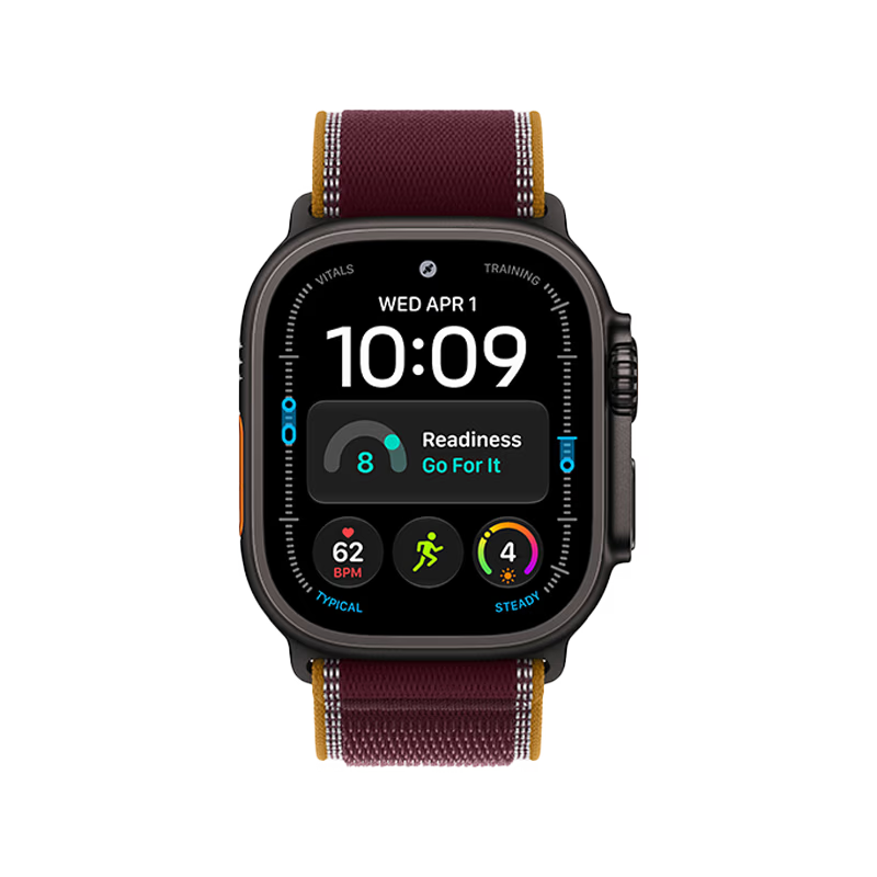 Apple Watch Ultra 4 GPS + Cellular, 49mm Black Titanium Case with Burgundy Trail Loop - M/L