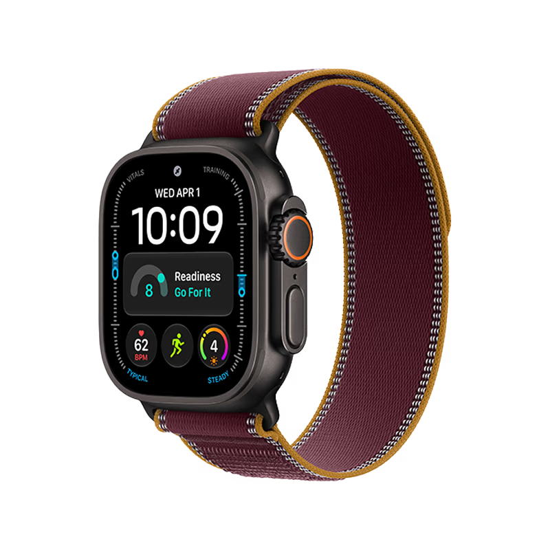 Apple Watch Ultra 4 GPS + Cellular, 49mm Black Titanium Case with Burgundy Trail Loop - M/L