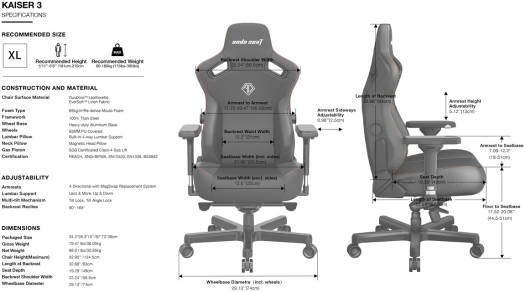 AndaSeat Kaiser 3 Premium Series XL Size Gaming Chair-Ash Gray