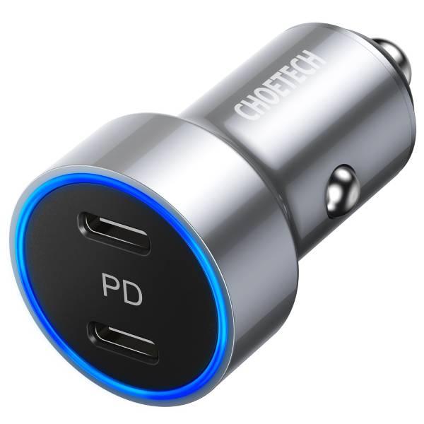 شاحن سيارة مزدوج من Choetech بمنفذين USB Type C بقوة 40 وات C0054-V2-SL - فضي