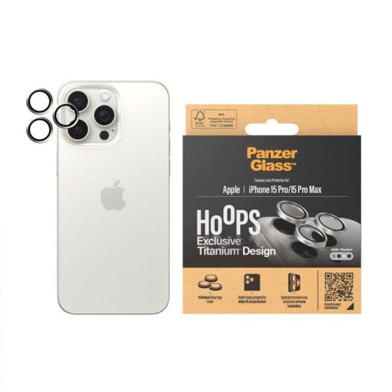 310103850، حلقات PanzerGlass iPhone 15 Pro/15 Pro Max باللون الأبيض من التيتانيوم - 1197