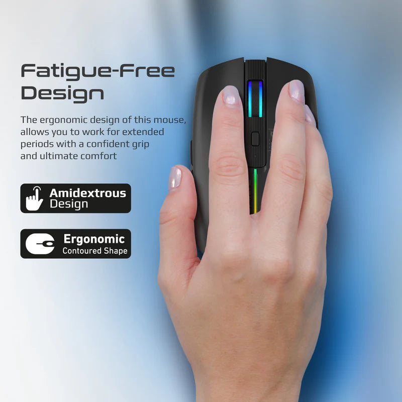PROMATE - 2.4GHz Wireless Ergonomic Optical Mouse with LED Rainbow Lights - Black