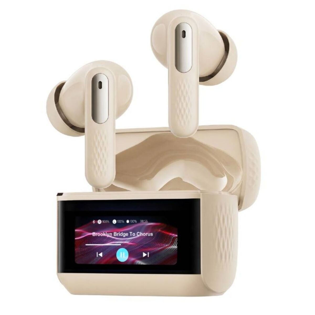 PROMATE Arix HD TWS Earbuds with ANC, ENC, and Smart IPS Touch Display • 40 Hours Playback w/ Case • Quad Forward Mics • Active Noise Cancellation - Beige