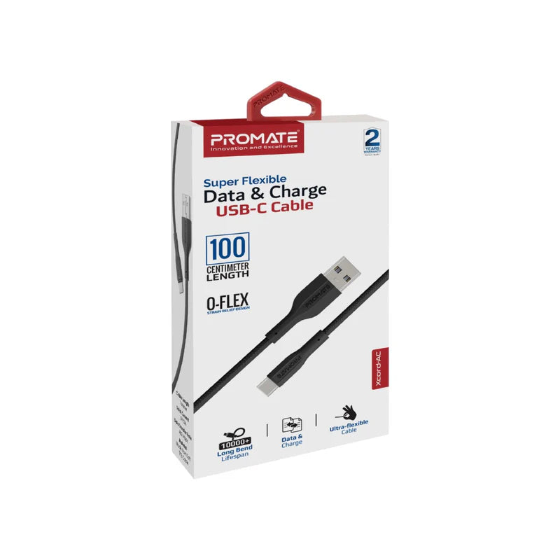 PROMATE - xCord-AC 1M Super Flexible Data and Charge USB-C Cable - Black