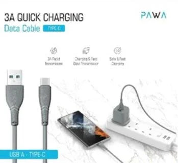باوا - PW-12PVCATOC-GY، كابل شحن سريع من يو إس بي-إيه إلى تايب-سي 3 أمبير من بي في سي، 1.2 متر/4 قدم، رمادي