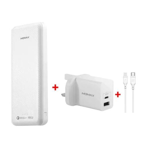 Momax - VPD0040 - 3 in 1 Type-C PD pack External Battery Pack + Lightning to Type-C Cable+USB Fast charger - 20000 mAh- White