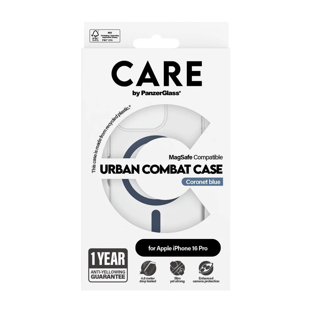 CARE by PanzerGlass Urban Combat Case Transparent Blue MagSafe iPhone 16 Pro