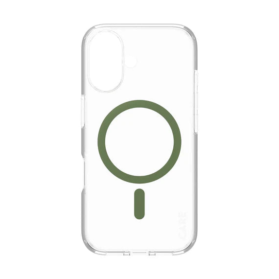 CARE™ by PanzerGlass® Urban Combat Case Transparent w. Green MagSafe iPhone 16