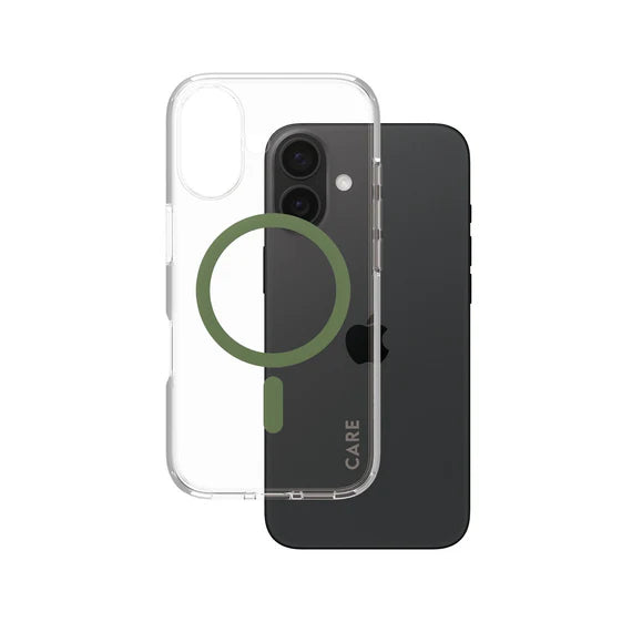 CARE™ by PanzerGlass® Urban Combat Case Transparent w. Green MagSafe iPhone 16