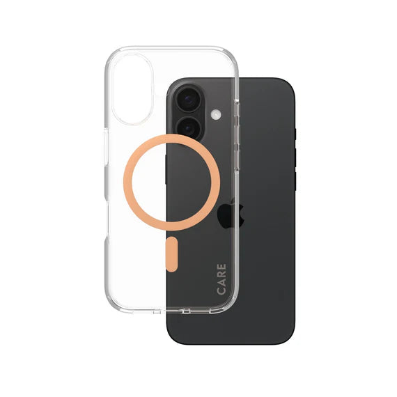 CARE™ by PanzerGlass® Urban Combat Case Transparent w. Peachy MagSafe iPhone 16