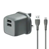 PAWA - " PW-PM24UKT-GY ,PAWA PocketMini Dual USB Travel Charger UK With USB-A to TypeC Cable ,Grey" - GulfStore.com