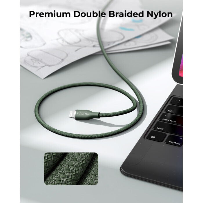 15867 | C2085 | Voltme Powerlink Rugg Double Nylon Cable USB C to Lightning 3A | 2.0 M Zinc-Alloy Connector | Green