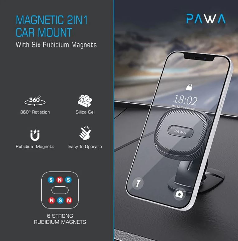 Pawa - PW-CH216RM-BK,Pawa Magnetic 2IN1 Car Mount with Six Rubidium MagnetBlack