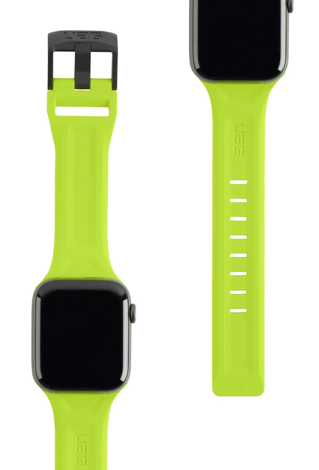 UAG | 191488117575 | UAG Apple Watch 45mm/44mm/42mm/Ultra Silicone Scout Strap | Billie Neon Green