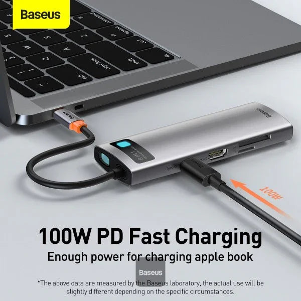 BASEUS | CAHUB-CV0G | Hub 8W1 Metal Gleam Series, Usb-C Do 3X Usb 3.0 + Hdmi + Usb-C Pd + Ethernet Rj45 + Micro SD/SD