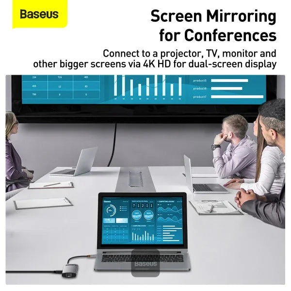 BASEUS | CAHUB-CV0G | Hub 8W1 Metal Gleam Series, Usb-C Do 3X Usb 3.0 + Hdmi + Usb-C Pd + Ethernet Rj45 + Micro SD/SD