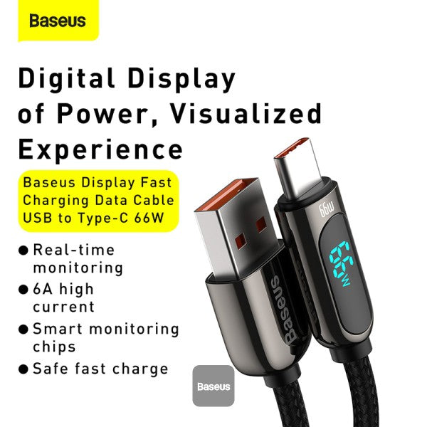 BASEUS | CASX020001 | Display Fast Charging Data Cable USB-C | 66W | 1 M | Black