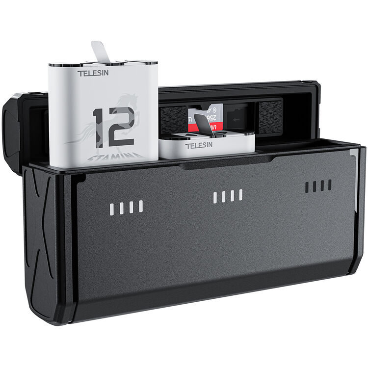 Telesin Pocket size 3-slot charger box and 2pcs Stamina battery kit 2.0 for GoPro Hero 13 Batteries