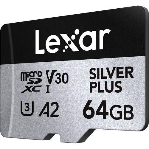 64GB Lexar® Professional SILVER PLUS microSDXC™ UHS-I cards, up to 205MB/s read 100MB/s write C10 V30 U3