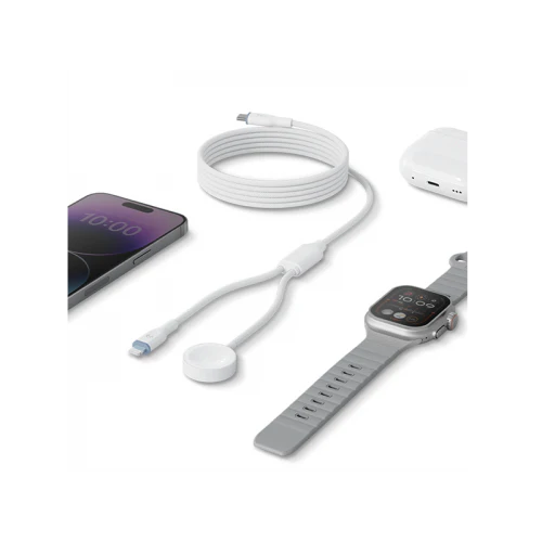 BAZIC GOCHARGE DEUCE CABLE- USB-C TO LIGHTNING WITH WATCH CHARGER 1.8M- WHITE