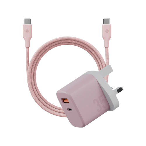 BAZIC GOPORT VELOX BUNDLE- 1C1A CHARGER 35W(UK) WITH WEAVE CABLE - PEACH