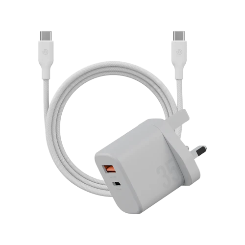 BAZIC GOPORT VELOX BUNDLE- 1C1A CHARGER 35W(UK) WITH WEAVE CABLE - VANILLA