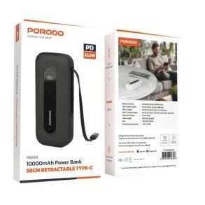 Porodo 10000mAh Power bank 58CM Retractable Type-C (PD-PBFCH060-BK)
