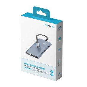 Pawa 10 IN 1 USB-C Hub With HDTV & VGA 100W Usb 3.0*2 +CDATA+HDMI+PD+LAN+SD+TF (PW-TCHUB101)