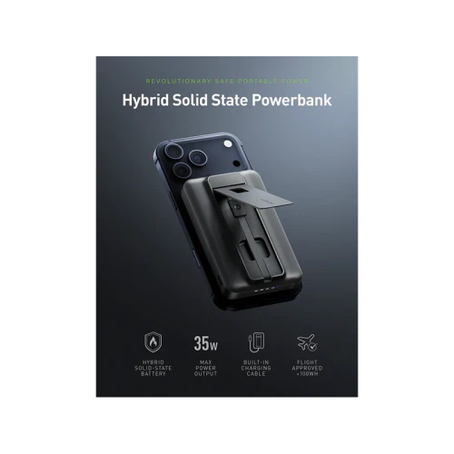 MP-PRO35S-GUN | ENERGEA Magpac Pro 35S | 10000Mah Semi Solid State Qi2 Power Bank With Built-In Cable And Stand PD35W | Gun/Blk