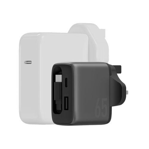 CHR-AC-ARC65UK | ENERGEA Ampcharge | Arc 65 PD/PDS/Qc3.0 Gan Wall Charger With Retractable Cable | 65W ( UK ) | Gunmetal - GulfStore.com