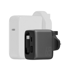 CHR-AC-ARC65UK | ENERGEA Ampcharge | Arc 65 PD/PDS/Qc3.0 Gan Wall Charger With Retractable Cable | 65W ( UK ) | Gunmetal - GulfStore.com