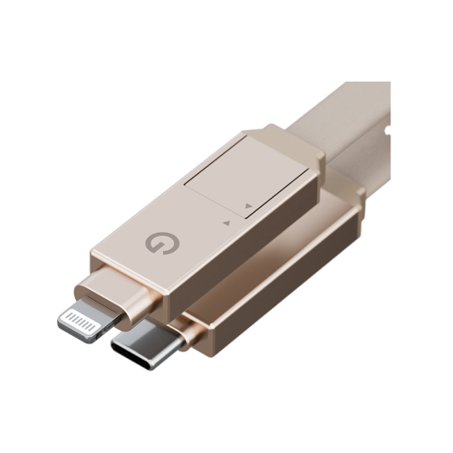 CBL-60SHTH-GLD100 | ENERGEA Sheath | 2-In-1 USB-C To USB-C + Lightning Cable 480Mbps 60W | 1M | Gold