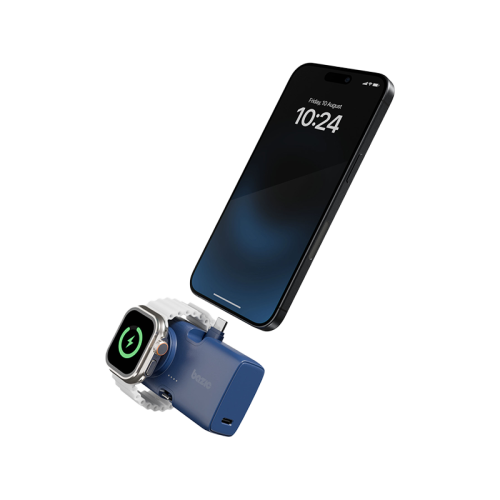 GPW-KODA-NVY | بازيك جو باور كودا | شاحن متنقل 2 في 1 قابل للطي بسعة 5000 مللي أمبير بمنفذ USB-C / لايتنينج مع شاحن ساعة أبل | أزرق توتي