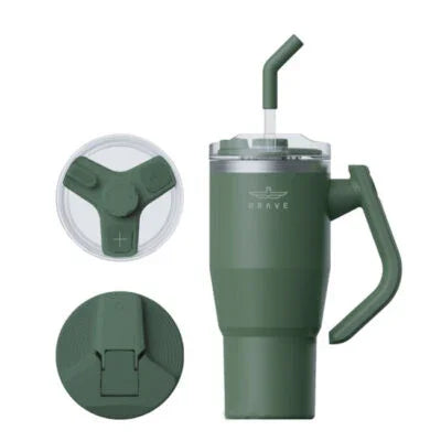 17995, BT-01GR , Brave Temp Guard Vacuum Insulated Travel Mug – 180° Rotating Handle, 24H Cold & 12H Hot Retention, Leak-Proof Lids, 1200ml - Green