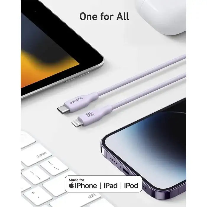 Anker 542 USB-C TO LIGHTNING CABLE (BIO-BASED) (1.8M/6FT) A80B2H31 - BLUE - GulfStore.com