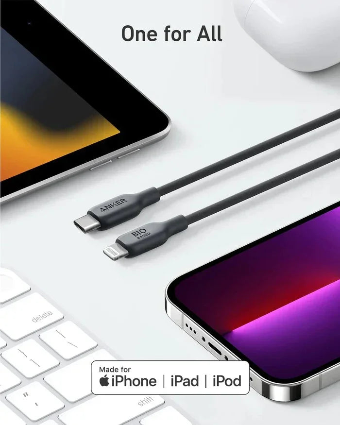 كابل Anker 542 USB-C إلى Lightning (Bio-Based) (1.8 متر/6 قدم) A80B2H11 - أسود