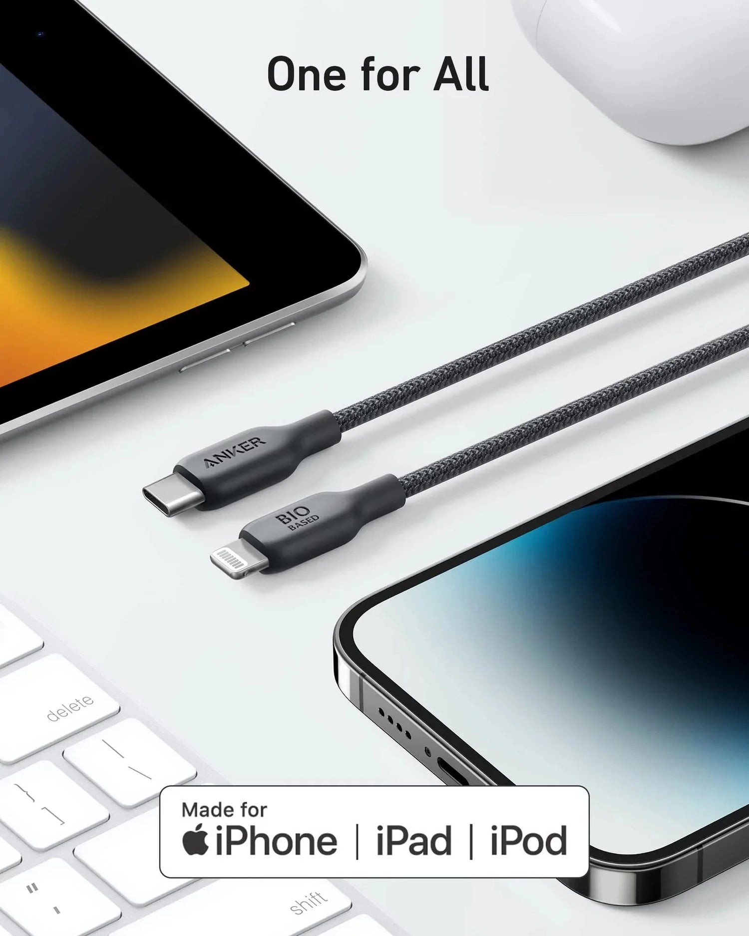 Anker 542 USB-C to Lightning Cable (Bio-Nylon) (0.9M/3FT) A80B5H11 - Black